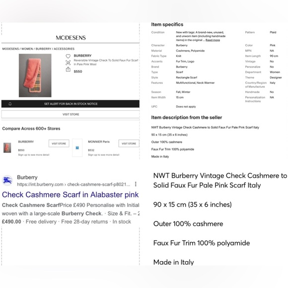 BURBERRY CHIC SCARF WITH THE VINTAGE CHECK IN CASHMERE AND PALE PINK FAUX FUR - Picture 11 of 16